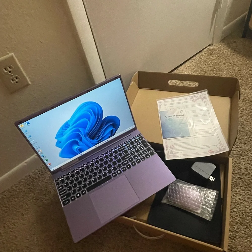 Purple Laptop with Accessories